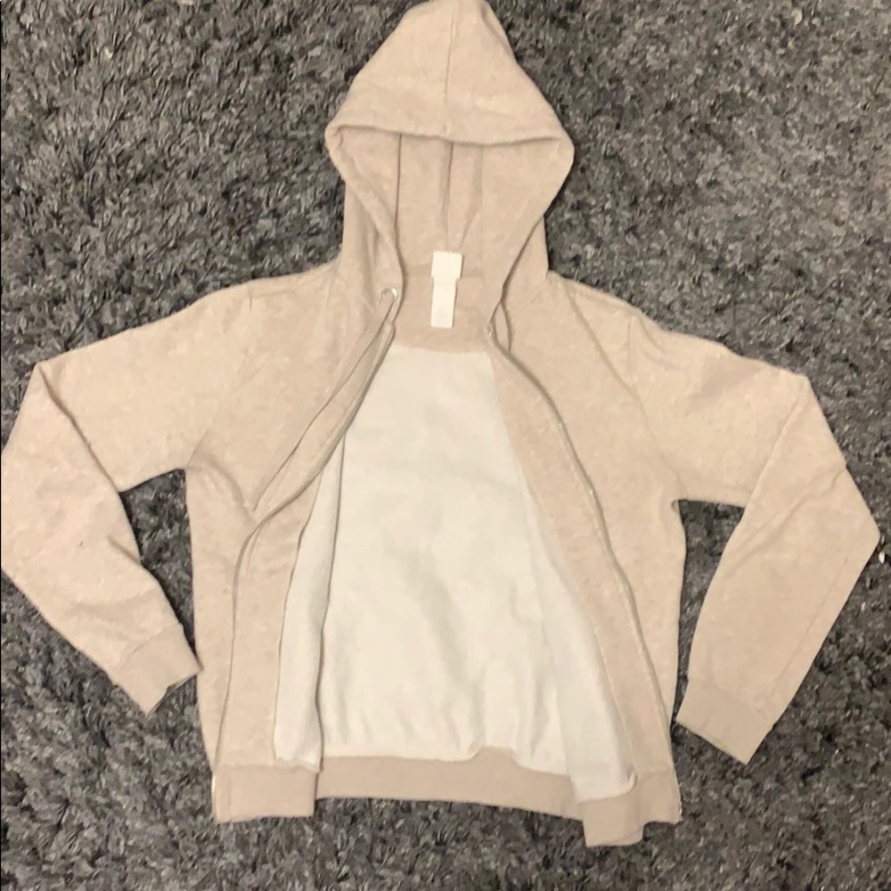 tan zip up sweatshirt
